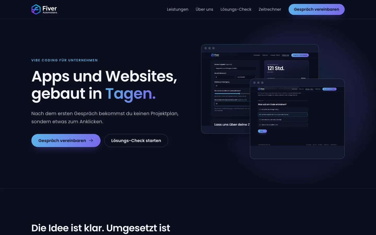 Startseite von Fiver Automations auf dem Desktop