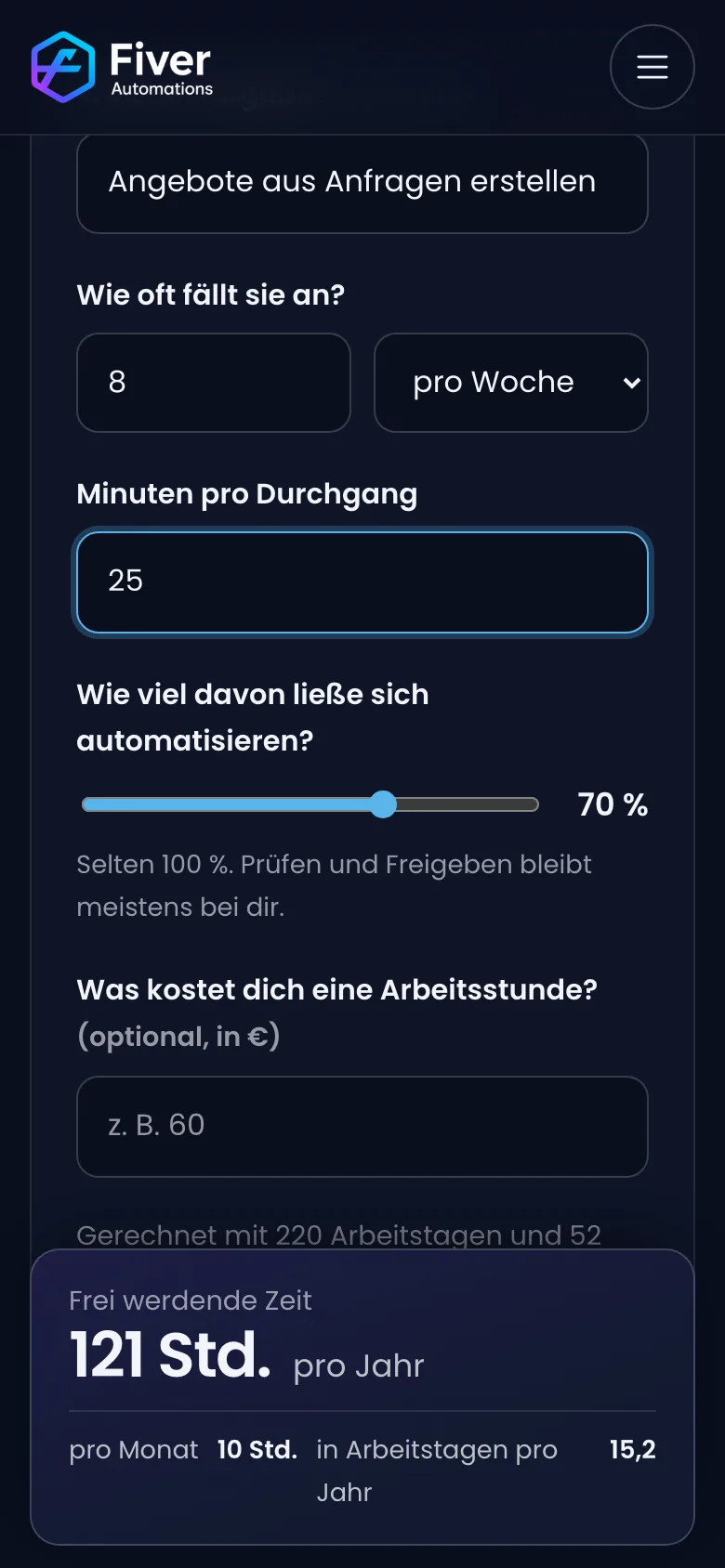 Zeitrechner auf dem Smartphone
